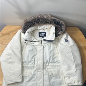 Lands' End Cream Parka with Faux Fur Trim